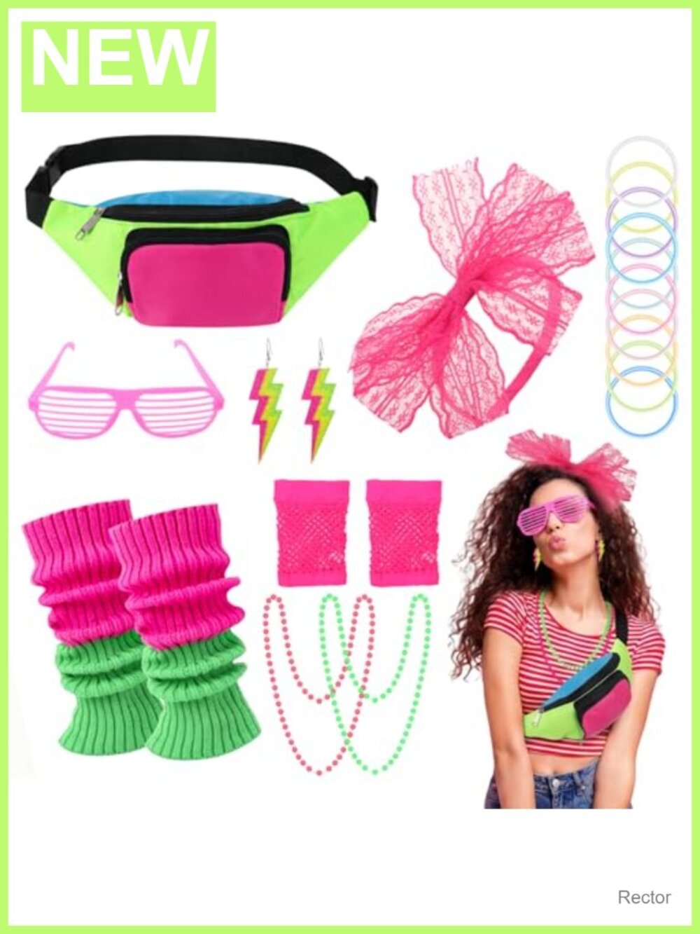 80s Costume Accessories Set Fanny Pack Leg Warmers Gloves